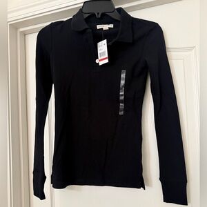 Aéropostale Women’s Black Long Sleeve Collared Polo Shirt XS Button Accent